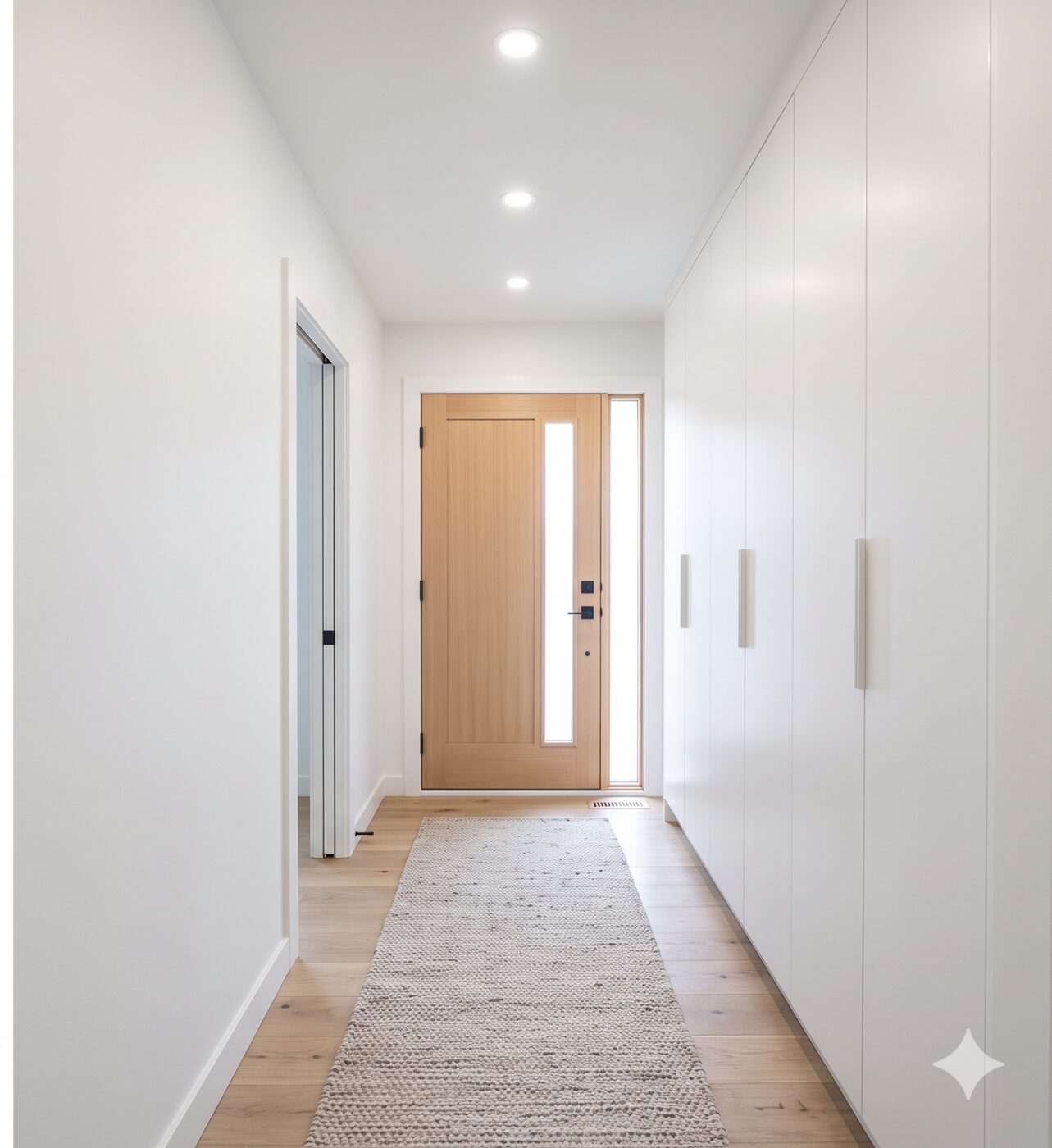 Pasillo con parquet y carpintería reparados en una vivienda de Madrid